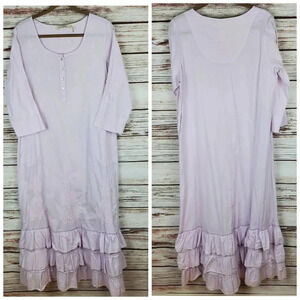 Soft Surroundings Medium Lavender 3/4 Sleeve Embroidered Cotton Gown Nightgown